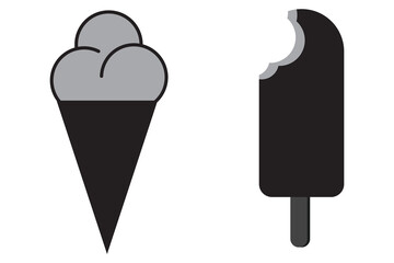 Ice cream silhouette, icon set design. Ice cream cone wafer filled with cartoon, vector illustration. Simple, flat ice cream cone icon and symbol, vector.