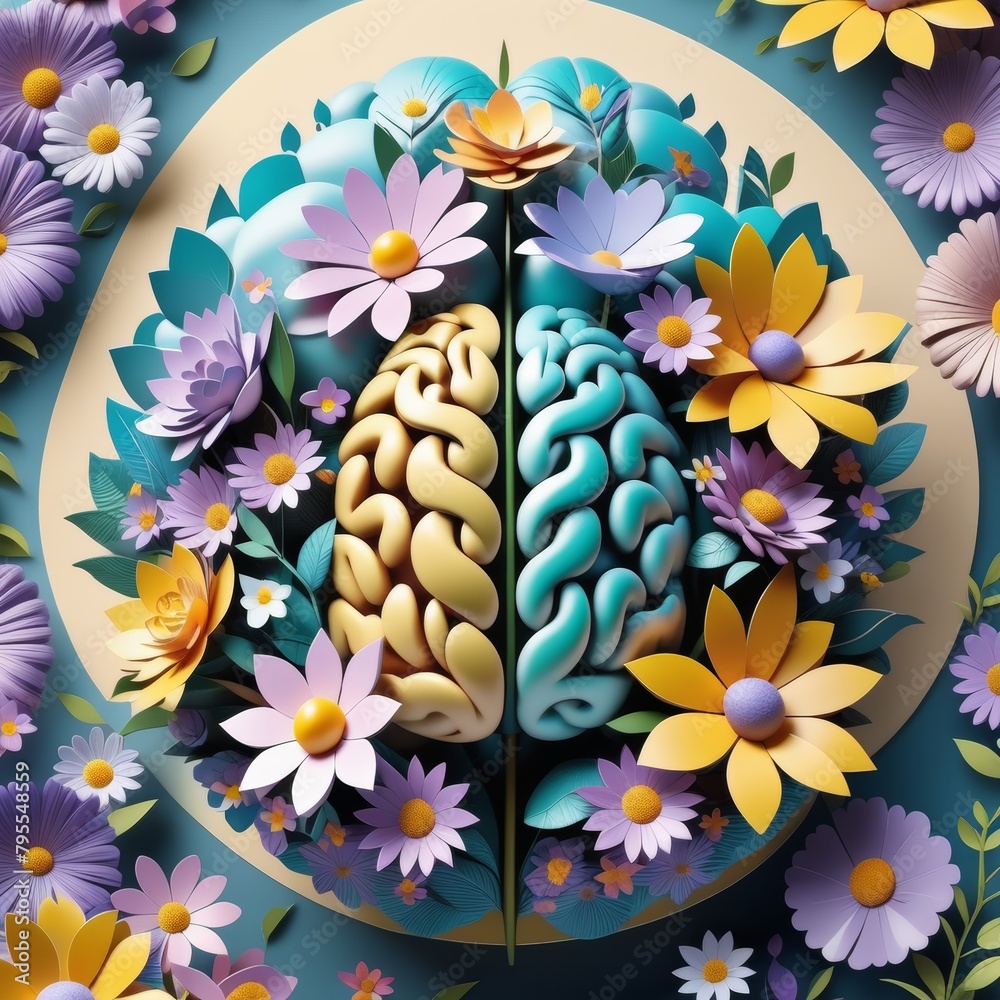 Sticker 3d render of a creative background with colorful abstract floral pattern