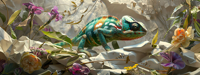 Chromatic Leap: The Chameleon's Artistic Emergence - obrazy, fototapety, plakaty