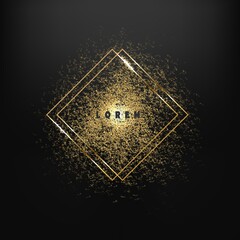 Abstract black background with golden glowing stripes and shimmering glitters.