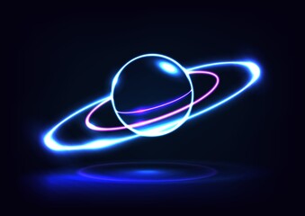 planet Saturn icon. Elements of Web in neon style icons.