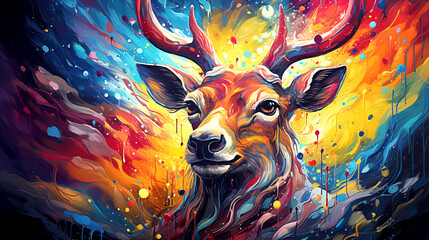 Abstract image of a deer on a colorful background - obrazy, fototapety, plakaty