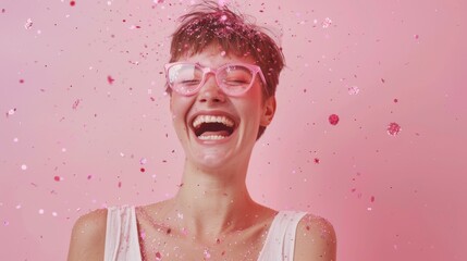 Woman Laughing with Confetti