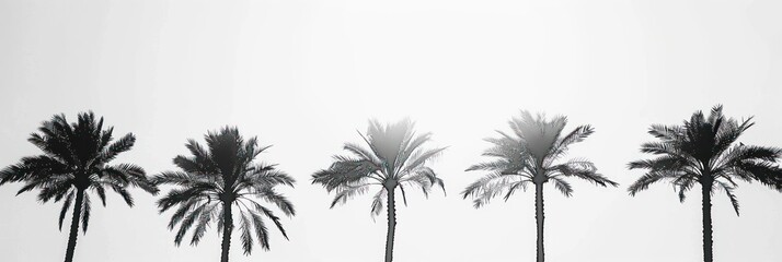 Silhouette of a group of date palm trees on a white background