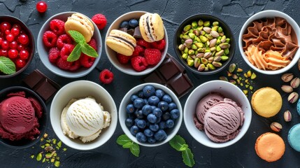 Vegan gelato in a summer sundae arrangement, offering sweet, natural flavors in a creamy, frozen treat setting.