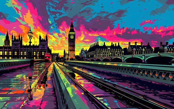 Pop art artistic image of the city of uk london 