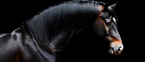 Fototapeta na wymiar Horse in a black minimalist background