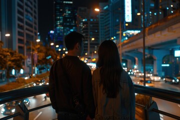 Filipino couple dating night city transportation.