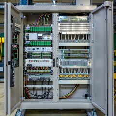 A large computer room with many wires and cables