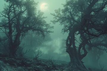 Fototapeta na wymiar Wisps of fog in a mystical forest
