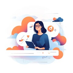 Minimalist UI illustration of Developerin a flat illustration style on a white background with bright Color scheme, dribbble, flat vector