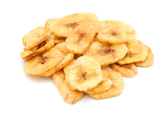 Dried banana slices isolated on white background