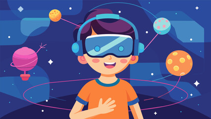 A young child plays a virtual reality game fully immersed in a sensory experience controlled by their brainwaves..