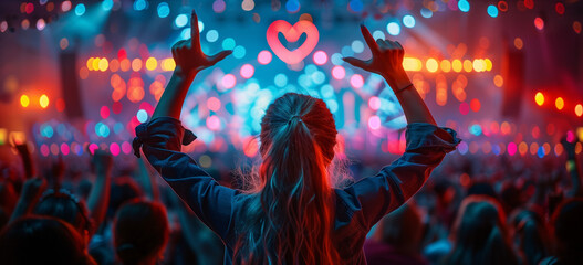 Music Festival Enthusiast Holding Heart Light in Concert Crowd