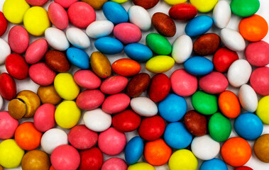 Many different pills on color background, flat lay