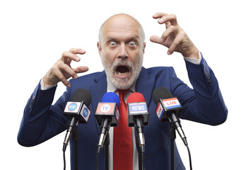 Scared politician gesturing during the press conference