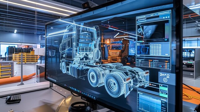 A truck is shown in a computer simulation