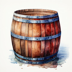 Obraz premium Watercolor Barrel Illustration, Generative Ai