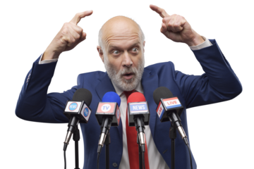 Party leader giving a speech at the press conference