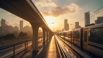 Morning Metro Early morning in a metropolitan area, with empty streets and the first rays of sun reflecting off highrise buildings, suitable for morning routine videos or peaceful city wakeup playlist - obrazy, fototapety, plakaty