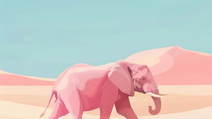 An abstract, minimal landscape with a pastel pink wild elephant gracefully hopping across the desert. A beautiful elegant animal. Illustration --v 6.0 - Image #3 @ahteshamashraf