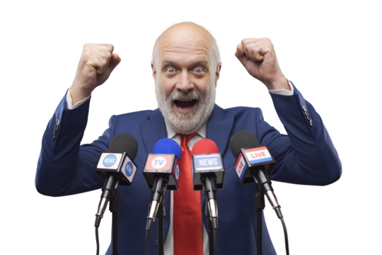 Cheerful politician celebrating his success