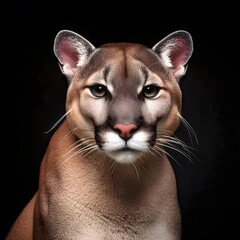 Portrait of a cougar on black background