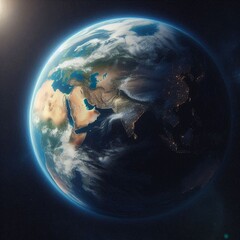  A beautiful and serene view of planet Earth from outer space, showing the Middle East and parts of Europe and Africa.