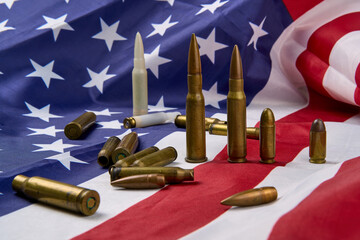 Rounds of ammunition placed on flag of United States