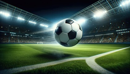 The ball flies on the soccer floor, evening at the stadium, FIFA World Cup, UEFA European Football Championship, UEFA Euro 2024, 2024 Summer Olympics, UEFA Nations League, UEFA Europa League