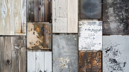 A collection of wood pieces with different textures and colors. Concept of rustic charm and a connection to nature