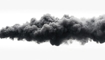 Black thick smoke rises upward, isolated, against a white background