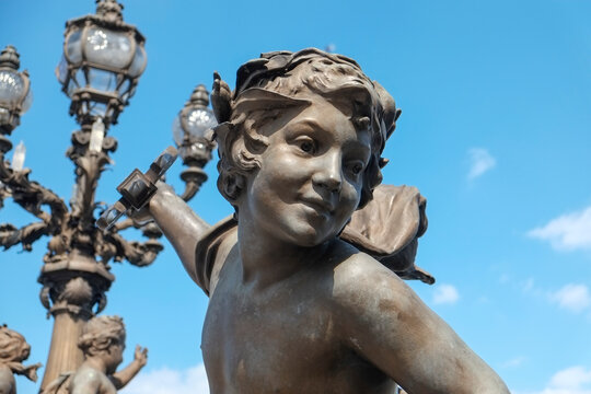 Paris, France. Europe. Statue on the Pont des Invalides bridge.