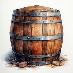 Obraz premium Watercolor Barrel Illustration, Generative Ai