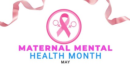 Maternal mental health month. Pink color Ribbon wave motion.