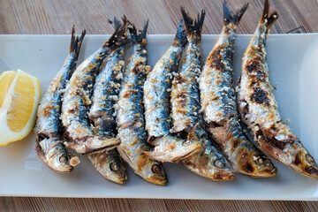 Marbella, Spain, Europe.Fresh grilled anchovies