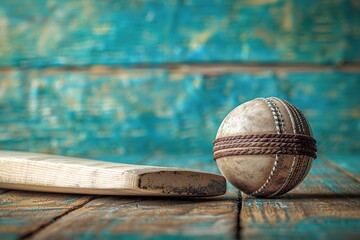 bat and ball on cricket championship sports background copy space