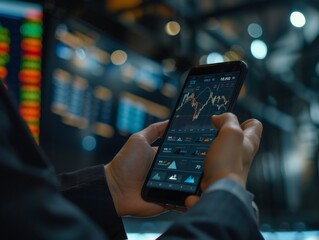 Man Using Phone For Cryptocurrency Financial Market Analysis, Cryptocurrency Exchange, Future Digital Money Currency Concept