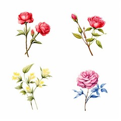 Exquisite collection of watercolor roses, each painted with delicate strokes, isolated on a white background, water color, drawing style, isolated clear background