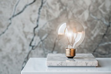 Bright idea concept with a light bulb on a transparent white surface, perfect for innovation-themed designs