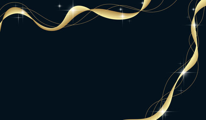 Blue abstract background, golden ribbon, golden line and star