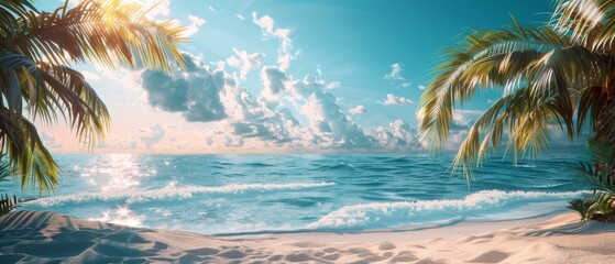 Fototapeta na wymiar Close Up of Beach With Palm Tree