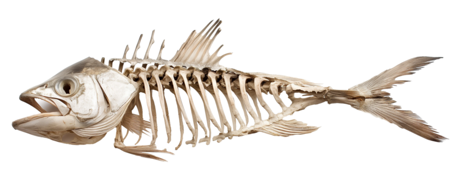 Fish skeleton isolated on white background.