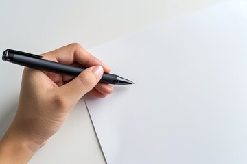 Person writing with a pen on paper using office supplies and handwriting tools
