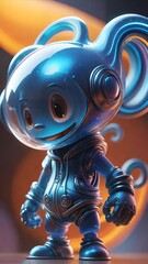 Cute Alien Astronaut with Big Eyes in Futuristic Suit Against Dark Background Illustration