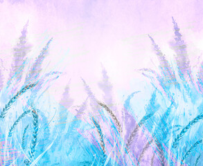 Watercolor card, greeting card with a picture of lavender, wild wildflowers, blue, purple,pink lilac. Greeting card, invitation. Vintage watercolor element. Bouquet of flowers. Flowering meadow.reeds