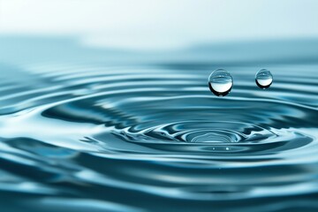 Close-Up View of Water Droplets on a Smooth Surface Creating Rippling Waves