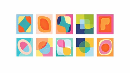 a set of colorful squares with geometric shapes on a white background