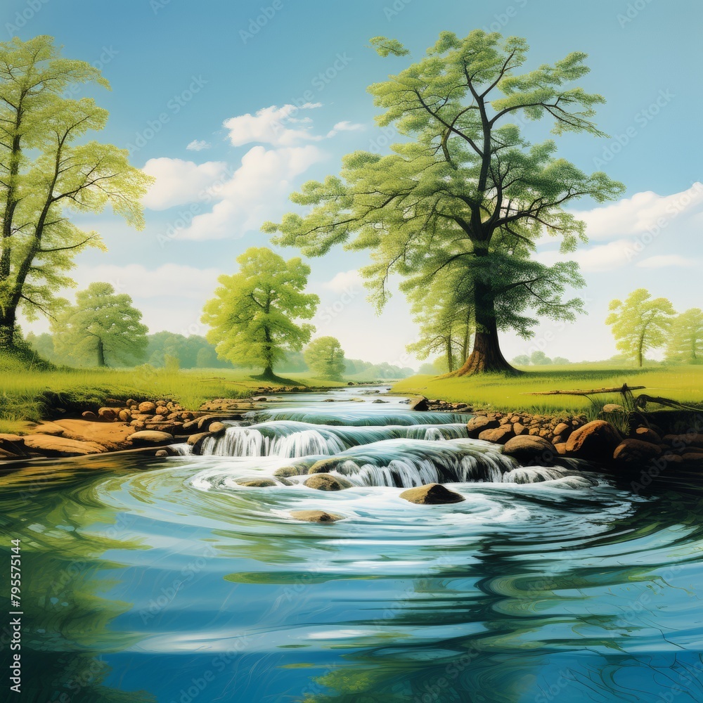 Wall mural river in the forest, nature background