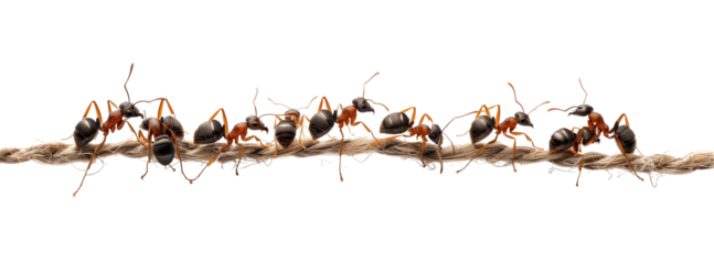 group of ants isolated on a transparent background. Teamwork and leadership concept.
